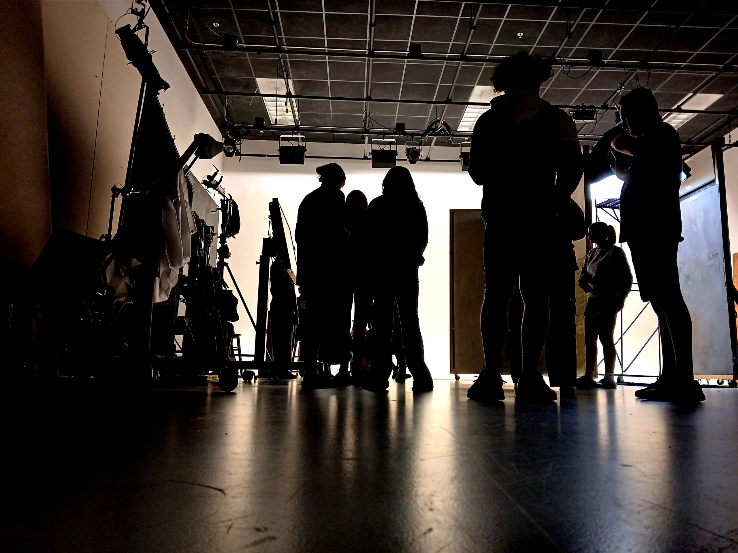 Reinhardt Students learning how to rig studio equipment.