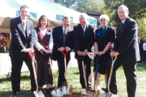 donor relatives and University presidents breaking ground at the new performing arts center